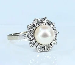 Bague en or et platine, perle et diamants