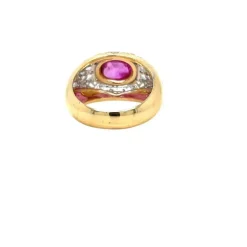Bague en or filigrane de diamants non chauffée avec rubis de Birmanie certifié vintage