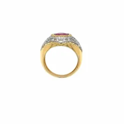 Bague en or filigrane de diamants non chauffée avec rubis de Birmanie certifié vintage
