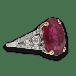 Bague en or gris 18 Cts avec une tourmaline rose de 9,0 Cts et 0,50 Cts de diamants brillants. Taille 53-54