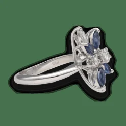 Bague en or gris avec saphirs navettes et diamants brillants