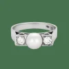 Bague en or gris, diamants et perle de culture