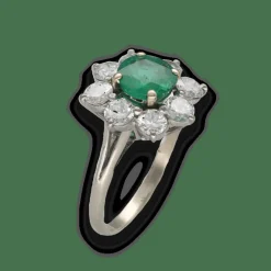 Bague en or gris 18K avec émeraude de Colombie 1,00 ct et 1,60 ct de diamants – Vers 1970 – Taille 51-52