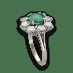 Bague en or gris 18K avec émeraude de Colombie 1,00 ct et 1,60 ct de diamants – Vers 1970 – Taille 51-52