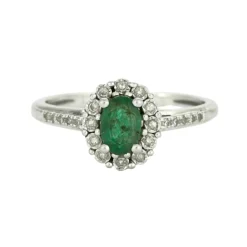 Bague en or gris émeraude et diamants