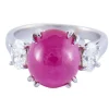 Bague en or gris, Rubis cabochon, Diamants
