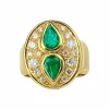 Bague en or jaune 18 carats, émeraudes et diamants