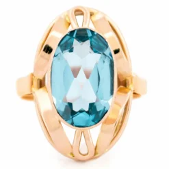 Bague en or jaune 14 carats avec aigue-marine