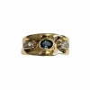 Bague en or jaune 18 carats saphir bleu et diamant