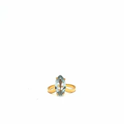 Bague en or jaune 18 carats avec aigue-marine taille navette