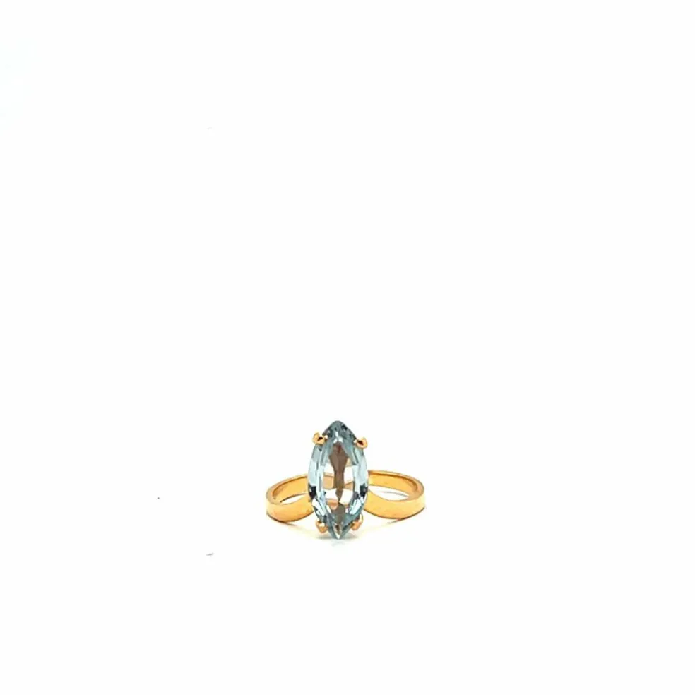 Bague en or jaune 18 carats avec aigue-marine taille navette