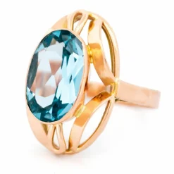 Bague en or jaune 14 carats avec aigue-marine