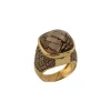 Bague en or jaune avec quartz fumé et diamants bruns