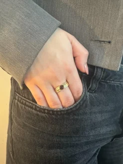 Bague en or jaune avec quartz fumé à facettes rondes