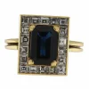 Bague en or jaune avec saphir et diamants taille carrée