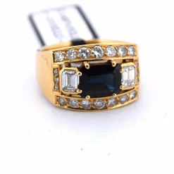 Bague en or jaune avec saphir et diamant