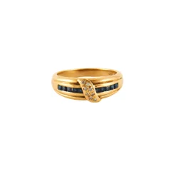 Bague en Or jaune, diamants & saphirs