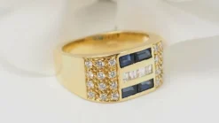 Bague en or jaune, diamants et saphirs