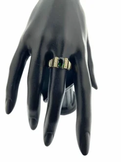 Bague en or jaune diamants et Diopside vert certificat IGI