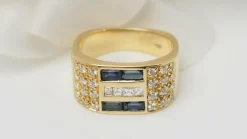 Bague en or jaune, diamants et saphirs