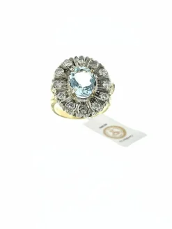 Bague en or jaune et argent , aigue-marine 2.25ct diamants certificat IGI