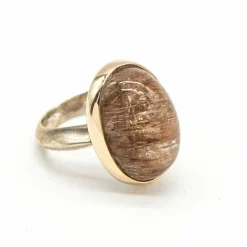 Bague en or jaune et argent avec quartz rutile
