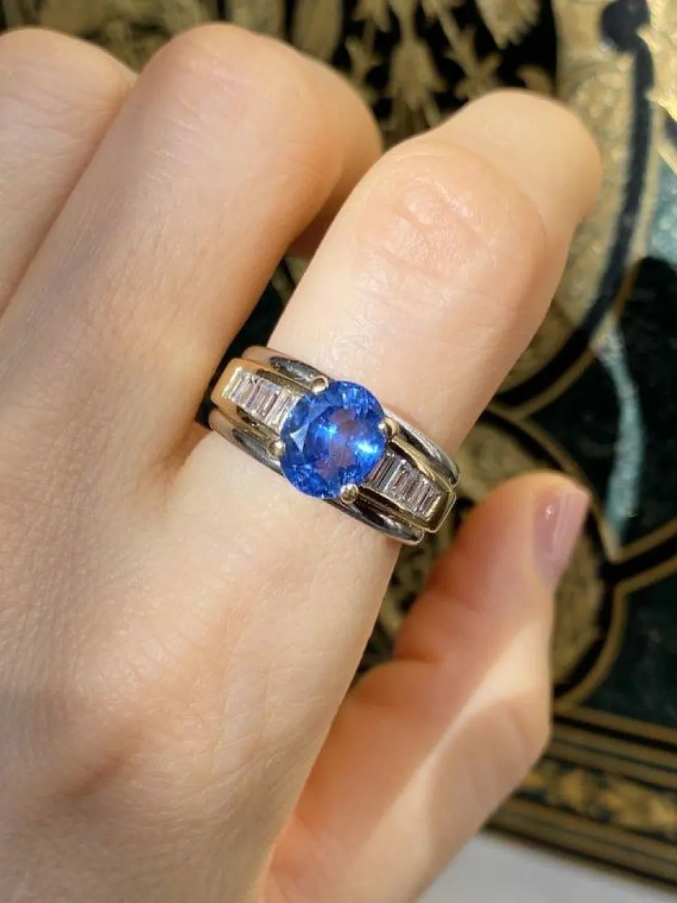 Bague en or jaune et blanc 18K saphir et diamants