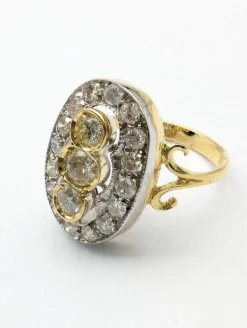 Bague en or jaune et blanc avec ancienne mine et huit huit diamants