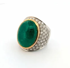 Bague en or jaune et blanc avec émeraude colombienne et diamants