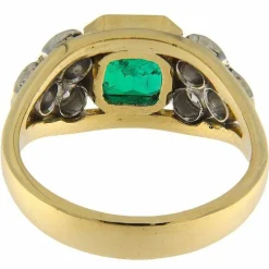 Bague en or jaune et blanc avec émeraude et diamants