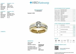 Bague en or jaune et blanc diamant 1.40ct certificat HRD