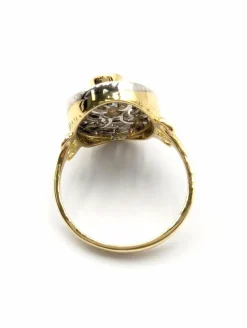 Bague en or jaune et blanc avec ancienne mine et huit huit diamants