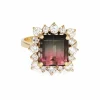 Bague en or jaune et diamants tourmaline bicolore de 5,60 ct