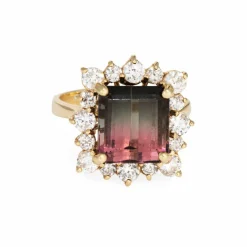 Bague en or jaune et diamants tourmaline bicolore de 5,60 ct