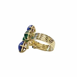 Bague en or jaune lapis lazuli, diamants et chrysoprases