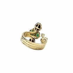 Bague en or jaune lapis lazuli, diamants et chrysoprases