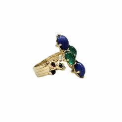 Bague en or jaune lapis lazuli, diamants et chrysoprases