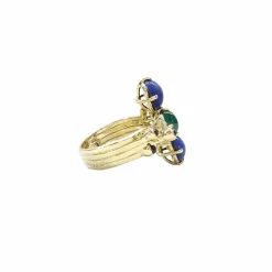 Bague en or jaune lapis lazuli, diamants et chrysoprases