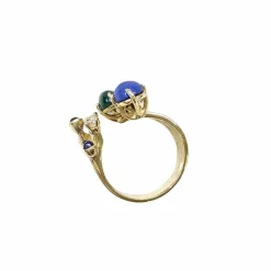 Bague en or jaune lapis lazuli, diamants et chrysoprases