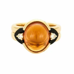 Bague en or jaune onyx, diamants et citrine
