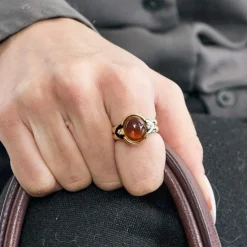 Bague en or jaune onyx, diamants et citrine