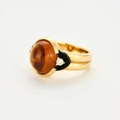 Bague en or jaune onyx, diamants et citrine