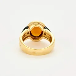 Bague en or jaune onyx, diamants et citrine