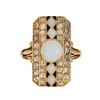Bague en or jaune, opale et diamants, style victorien antique, avec émail