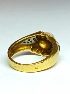 Bague en or jaune, perle et diamants