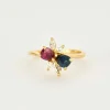 Bague en or jaune rubis, saphir, diamants