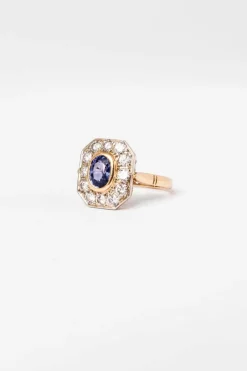 Bague en or jaune, saphir et diamants