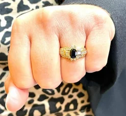Bague en Or jaune, Saphir et Diamants