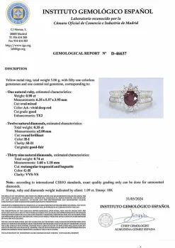 Bague en or jaune, sertie d'un rubis taille ovale entouré de diamants