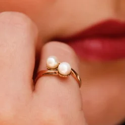 Bague en or jaune Toi et moi, perles